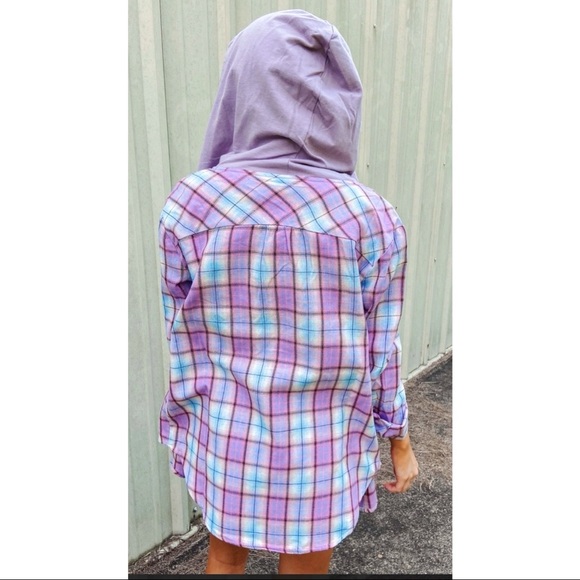 NEW Purple Plaid Shacket w/ hood - Picture 2 of 3